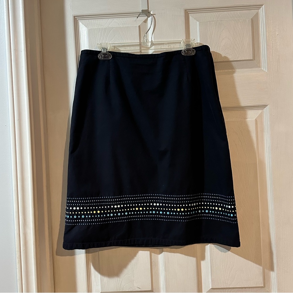 Liz Claiborne fully lined skirt SIZE 14 EUC 100% cotton Navy blue w side zipper